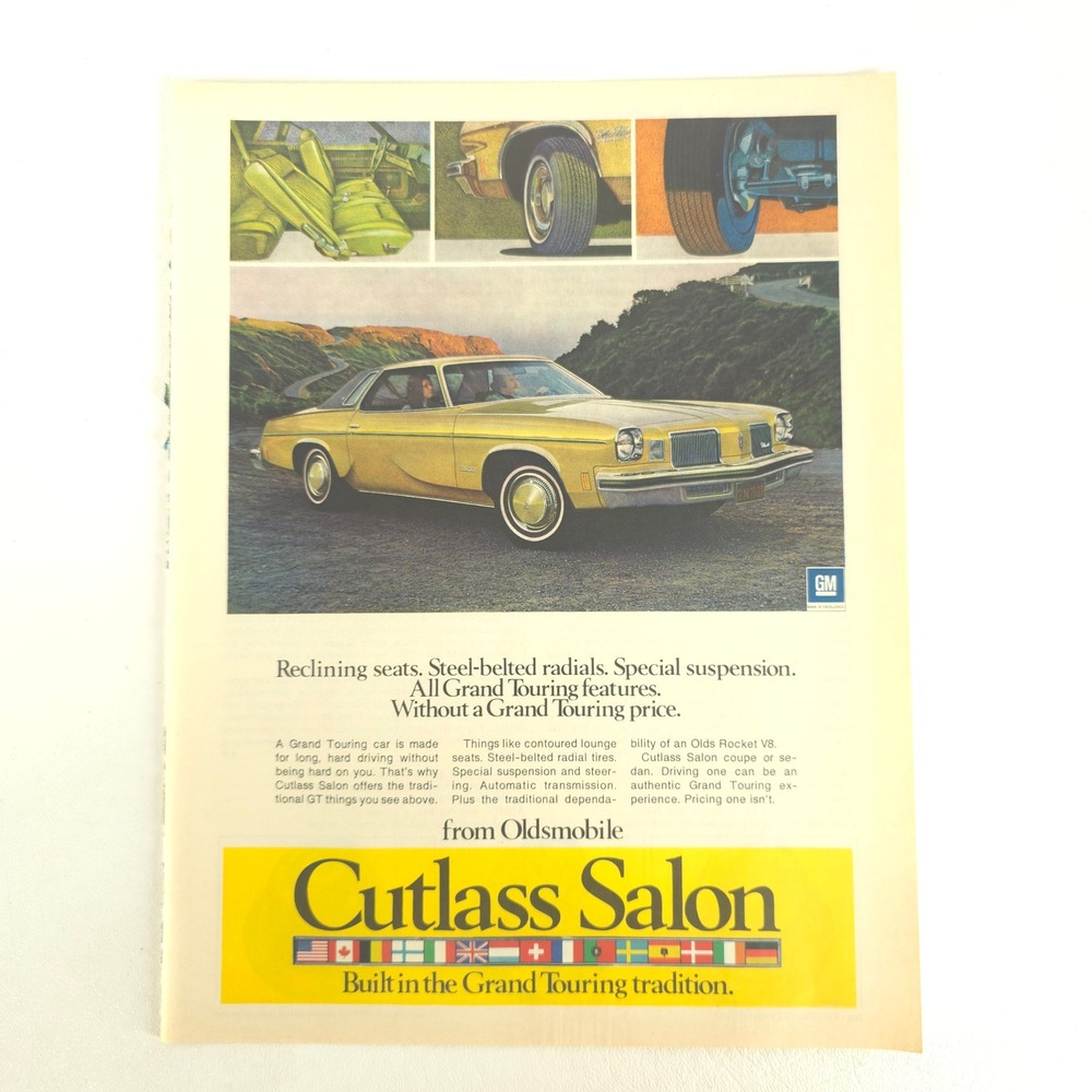 Oldsmobile Cutlass Salon Print Ad Vintage GM Grand Touring Garage Wall Decor Art